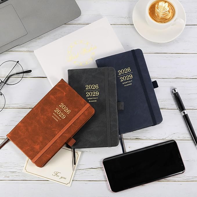 2026-2029 Monthly Pocket Planner - JUL 2026 - JUN 2029, 3 Year Calendar, Faux Leather Cover, 3.8" × 6.3", Pen Holder, 2 Bookmarks, Back Pocket
