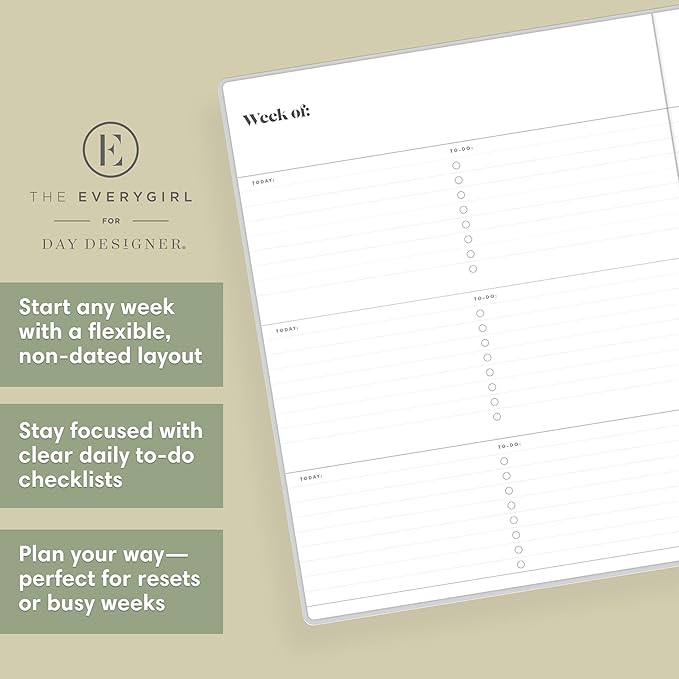Blue Sky Everygirl Undated Planner, Weekly & Monthly Layout, Bookbound, Flexible Cover, Goal Setting and Time Management Organizer (Gray, 8" x 10")