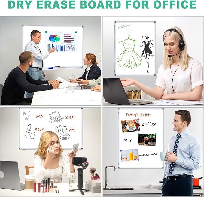 H-Qprobd 4' x 3' Whiteboard Dry Erase White Board for Wall 48x36 (2pcs) Magnetic Boards for Office Classroom & Home, Small Wall Whiteboard Including 6 Markers, 20 Magnets, 2 Erasers