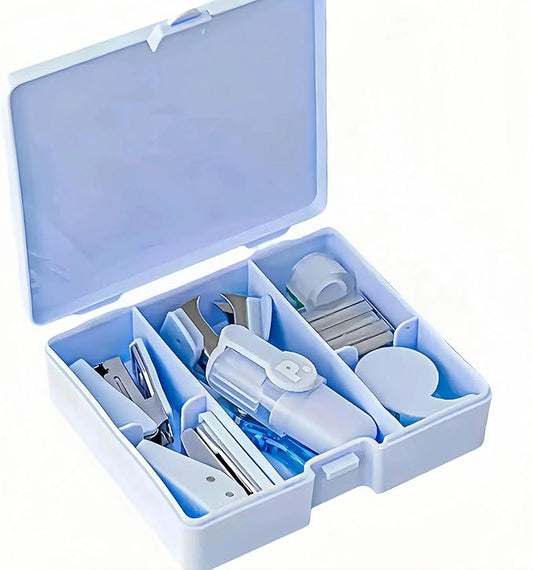 8-Piece Mini Office Supplies Kit Set - Portable Desk Accessories Set for School, Office & Back to School Gift (Blue)