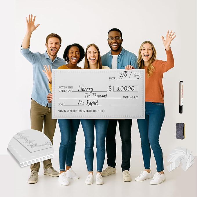 30 x 16 Inches Foldable Giant Check for Presentations, Dry Erase Big Blank Check, Large Fake Check, Oversized Checks for Fundraisers, Prizes, Awards,Retirement, Charity & Donation Events(White)