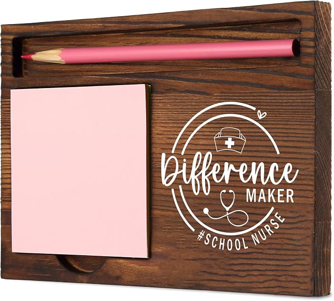 School Nurse Difference Maker Self-Stick Note Pad Holder, Perfect Gift for School Health Professionals Medical Staff, Durable and Stylish Desk Organizer, Work Desk Retro Note Pad Holder SDZ313