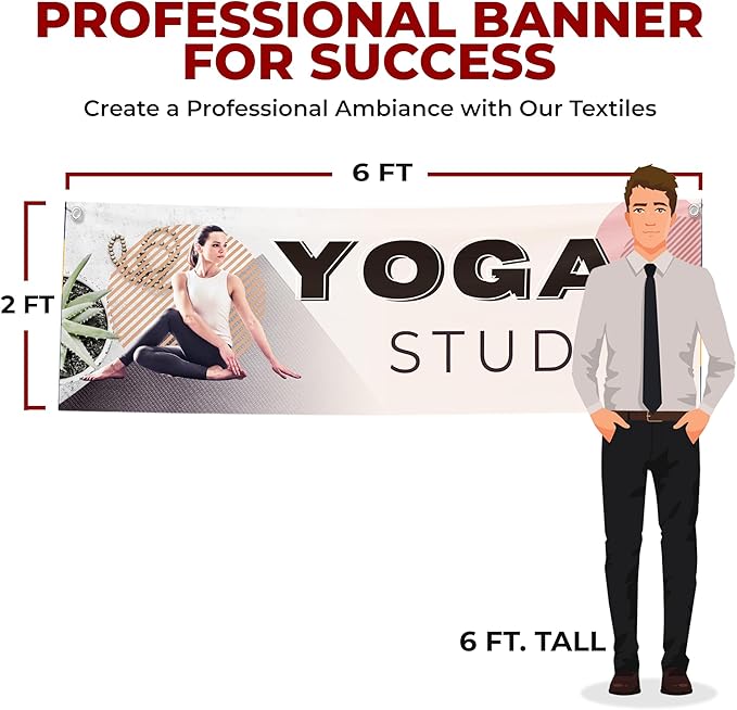 Yoga Studio Large Banners and Signs for Outdoor by Mavis Printing-Polyester Banner with 4 Holes for Easy Hang Indoor & Outdoor|4x1 Feet HD Banner to Promote Church| Made in USA
