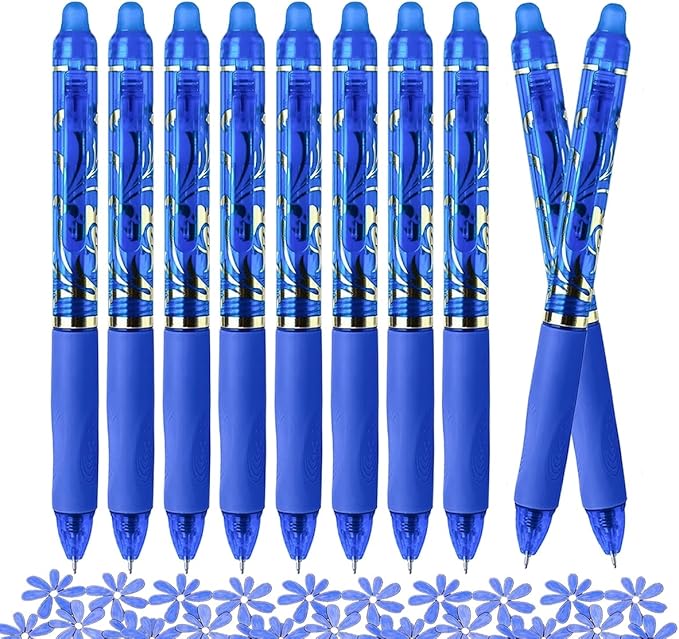 10Pcs Erasable Gel Pens, 0.5mm Retractable Quick Dry Fine Point Blue Ink Pens, Smooth Writing Multicolor Pens for Journaling, Coloring, Drawing, Doodling, Note Taking