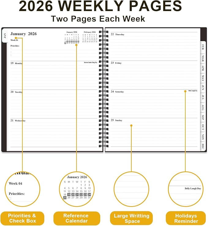 2026 Planner - Weekly and Monthly Planner from Jan 2026 - Dec 2026, Spiral Planning 2026 with 12-Month Tabs, Inner Pocket, 8.5" x 11", Black