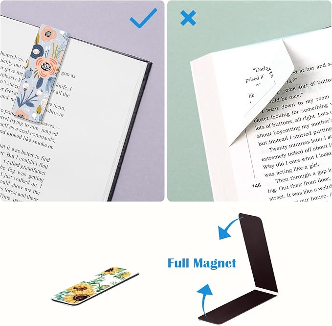 Cute Magnetic Bookmarks for Book Lovers, 10 Floral Designs | Cute Magnet Page Markers, For Book Lovers Students Teachers Adults Kids, School Home Office Reading Stationery