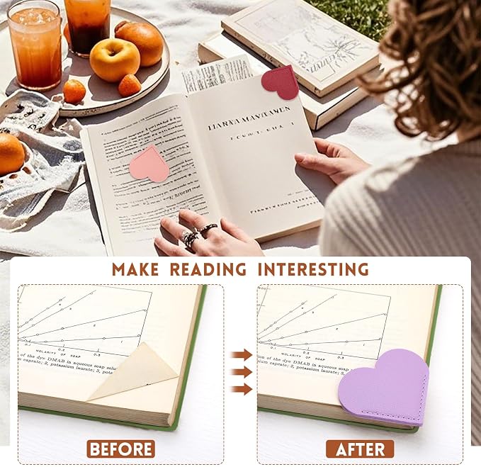 18 Pcs Leather Heart Bookmarks, Cute Heart Bookmark Corner, Bookmarks for Women, Book Marks for Teachers Students School Office Home Supplies