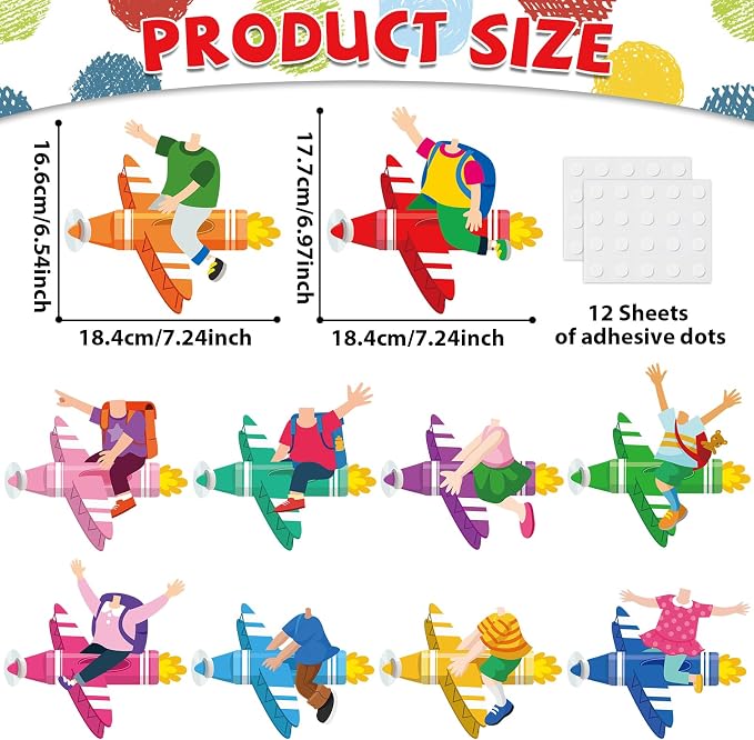 gisgfim 80Pcs Crayon Cutouts Back to School Decoration Bulletin Board Colorful Crayon Airplane Paper Cut-Out Classroom Decor for Boy Girl DIY Craft Photo Wall Kindergarten Preschool Party Favor Supply
