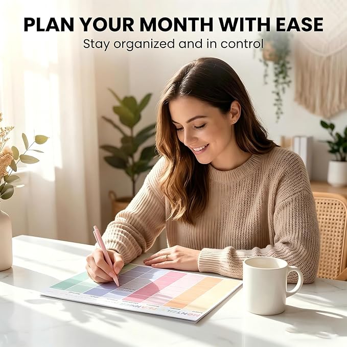Monthly Planner Notepad - Undated 52 Sheets Desk Calendar, A4 (8"x11") Planning Pad for Office, Home, School, Fitness, Meal & Project Organization