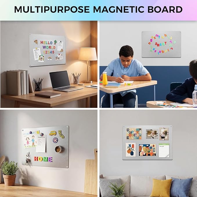 Thboxes 2 Pack Magnetic Board, 17" x 11.8" Metal Magnet Board for Wall Magnet Bulletin Boards for Cabinet Refrigerator Home Office to Display Magnetic Spice Jars Fridge Magnets Notes Photos (Silver)
