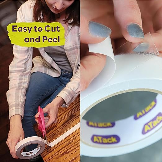 ATack Double Sided Clear Tape, 2-Inch x 20 Yards (3-Pack, 180ft Total) Heavy Duty Picture Mounting Tape for Gift Wrapping & Photo Safe Use