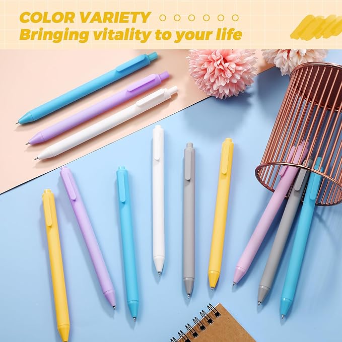 Cholemy 24 Pack Retractable Pens Bulk Pastel Gel Ink Pens 0.5mm Fine Point Tip Black Ink with Grip Smooth Writing for Journaling Note Taking School Supplies(Yellow)