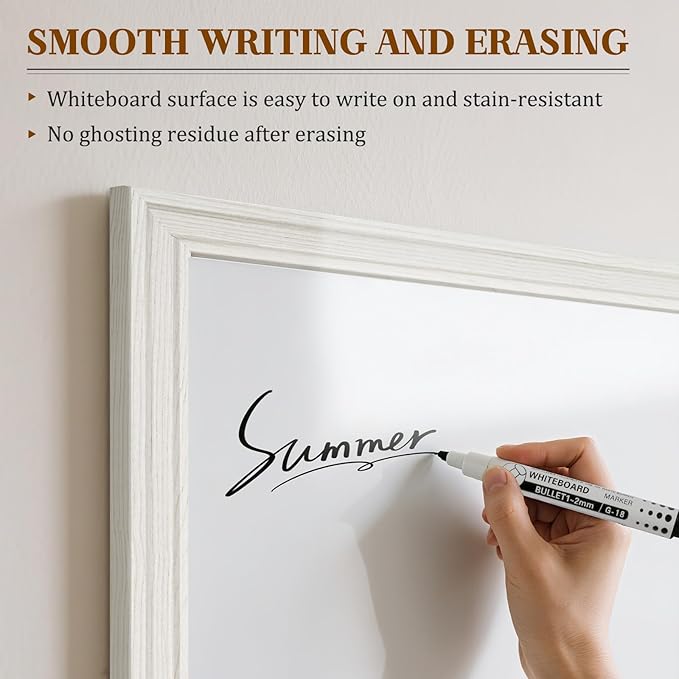 Large White Board for Wall, 36''x24'' Magnetic Dry Erase Board, Decorative Whiteboard with White Vintage Wooden Frame, Hanging Writing Board for Home Office School Dorm