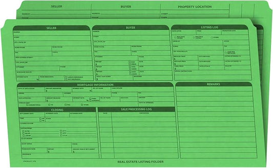 NextDayLabels - Real Estate Listing Folder – Right Panel List, Pre-Printed on Durable Card Stock with Closing Checklist and Color-Coded Dots for Organizing (Green, Legal Size | Pack of 25)