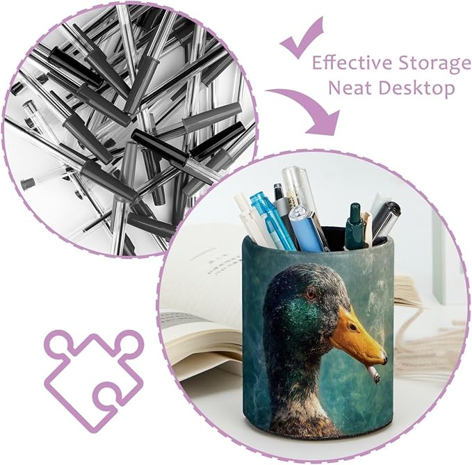 Duck Pen Holder Pencil Organizer for Desk, 3.1” x 3.1” x 3.9” Pencil Cup Office Supplies, Large Capacity Cute Pen and Makeup Brush Holder for Desktop, Home, School