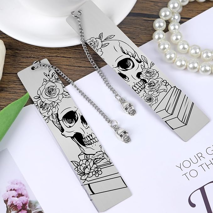 Halloween Skull Horror Bookmarks Gifts - Shejdgart 2PCS Skeleton Book Accessories for Reading Lovers Gothic Bookmark Gifts for Women Halloween Gifts for Women Birthday Thanksgiving Christmas Gifts