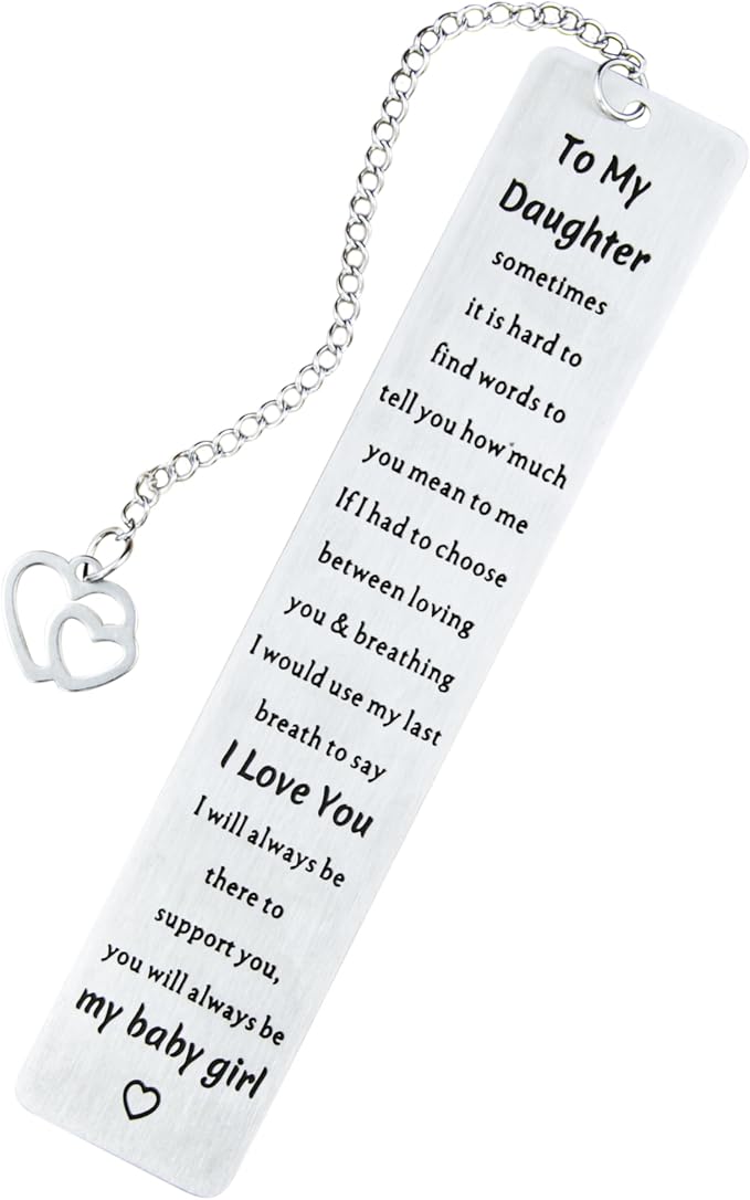 Daughter Metal Bookmark – Inspirational Graduation Gift for Daughter, Birthday Gifts for Daughter Girl, College Graduation Daughter Gift from Mom, Stainless Steel Bookmark Metal Bookmarks for Women