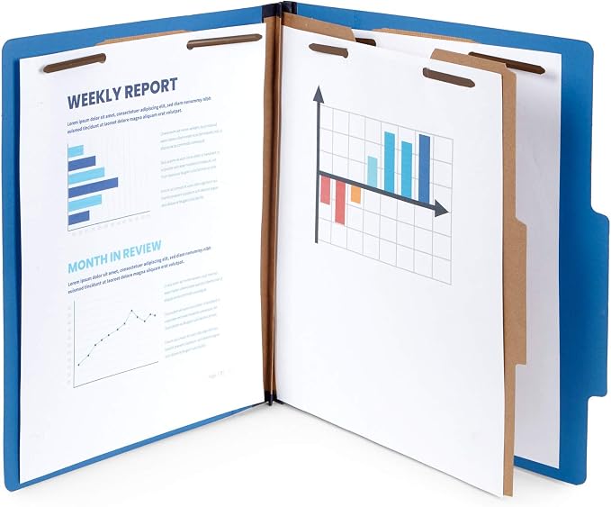 10 Dark Blue Classification Folders - 1 Divider - 2 Inch Expansions - Durable 2 Prongs Designed to Organize Standard Medical Files, Office Reports - Letter Size, Dark Blue, 10 Pack