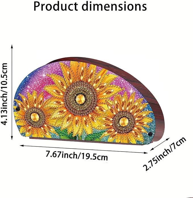 Remote Control Holder with 4 Compartments, DIY Diamond Art Painting Wooden Half Moon TV Control Holder for Remote Controllers, Office Supplies, Makeup Brush, Media Accessories-Sunflowers