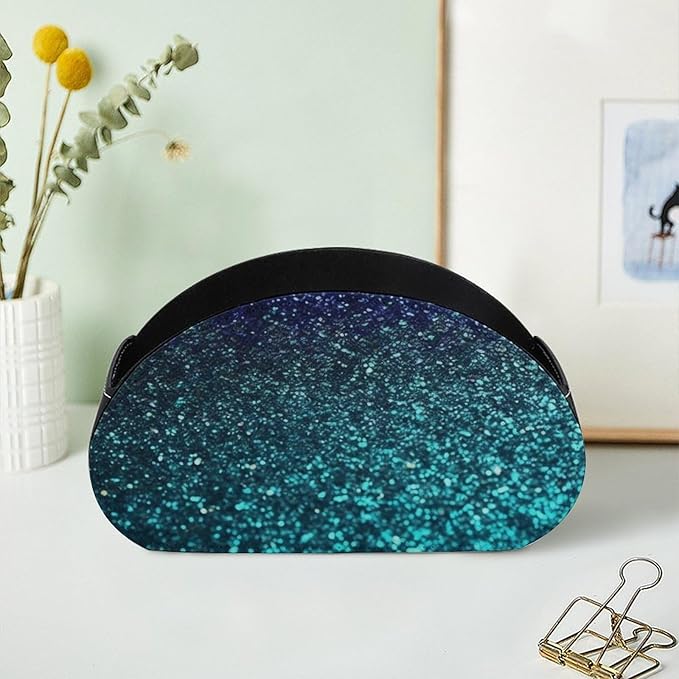 Teal Glitter Remote Control Holder - PU Leather Remote Caddy with 5 Compartments Multi-functional Office Desk Storage Caddy Store TV, DVD, Blu-Ray, Media Player