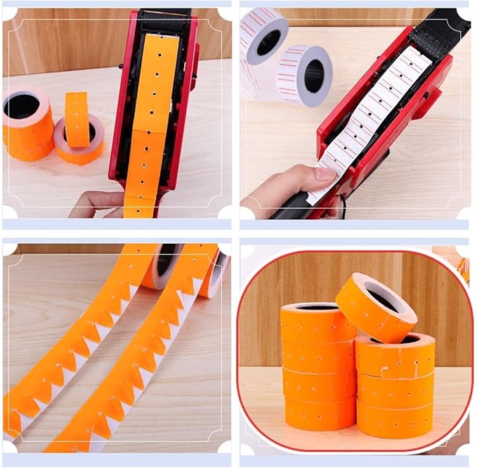MX-5500 Price Labels, Adhesive Sticker Marker Label, 10 Rolls Sticky Paper Labels for Price and Date Guns,1 Line 5000 Labels, 1pcs Ink Roll Included (10roll Pink) (Orange)