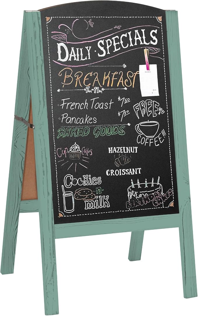 Ilyapa Wooden A-Frame Chalkboard Sidewalk Signs with Rounded Top - 20 x 40 Inches Turquoise Chalkboard - Sturdy Freestanding 20x40 Menu Display Board