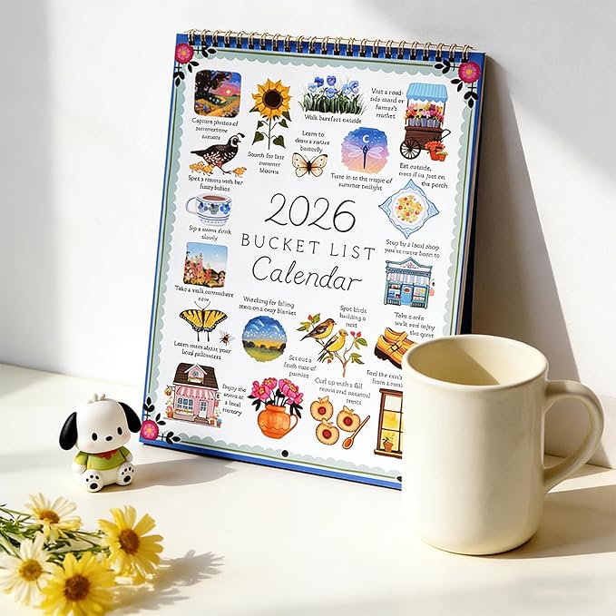 2026 Bucket List Calendar | 12-Month Wall Calendar with Illustrated Monthly Pages, Inspirational Monthly Goal Planner Spiral Wall Calendar, DIY-Friendly & Daily Prompts Women Gift for Friends (2026 Bucket List Calendar)