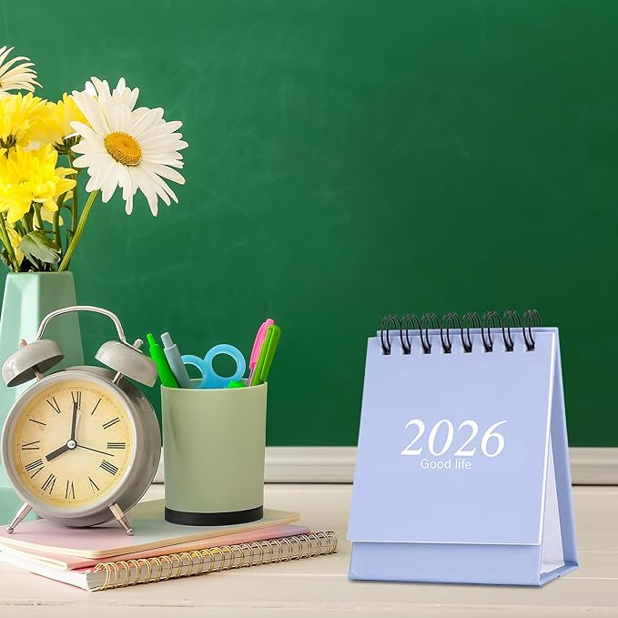 Mini Desk Calendar 2026-2027, January 2026 until July 2027, Small Desk Calendar Standing Flip Monthly Calendar Twin-Wire Binding with Stickers for Home Office School (Blue)