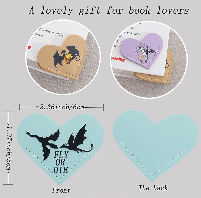 Fourth Wing Leather Bookmark,Cute Heart Bookmark,Suitable for Women Children Reading Accessories for Book Lovers The Students Teacher Gifts