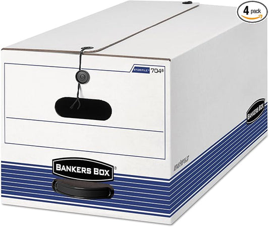 Bankers Box 0070503 STOR/FILE Storage Box, Legal, String and Button, White/Blue, 4/Carton