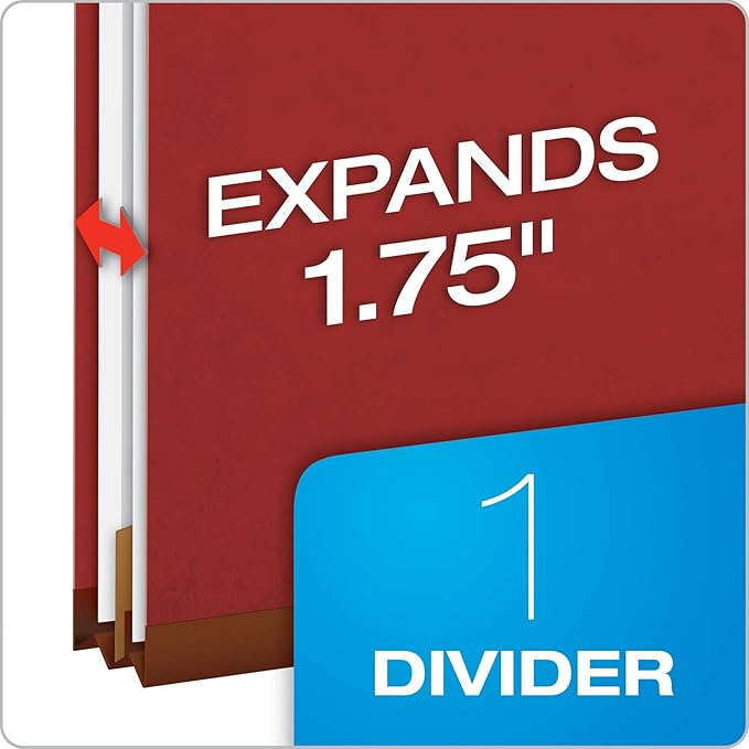Pendaflex Recycled Classification File Folders, 1 Divider, 2" Embedded Fasteners, 2/5 Tab Cut, Legal Size, Red, Box of 10 (28775R)