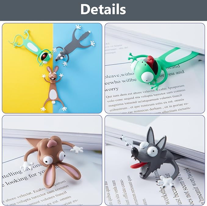 3 Pieces 3D Cartoon Animal Bookmark Wacky Animal Cute Squashed Bookmarks Set, Reading Presents, Party Favors