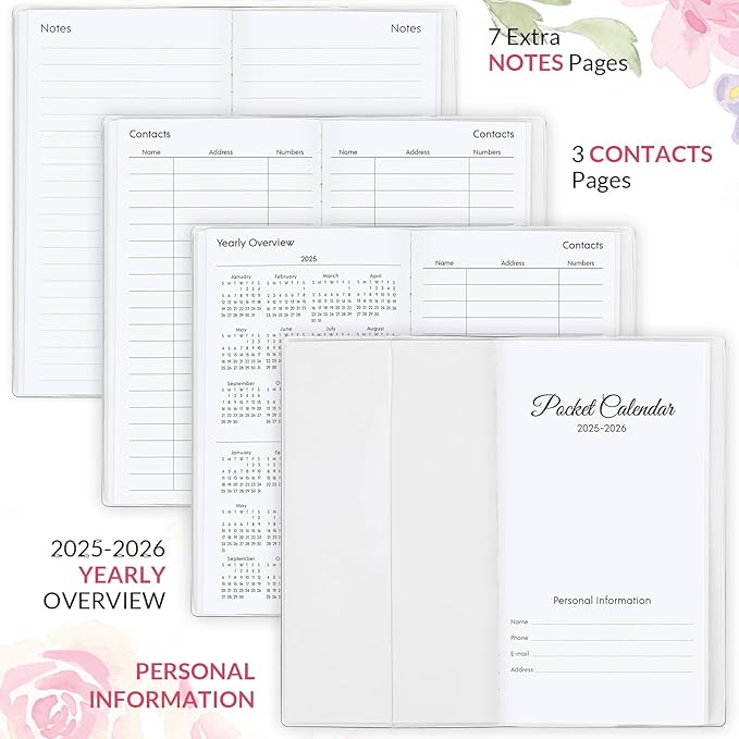 Pocket Calendar 2025-2026, Purse Monthly Planner 2025-2026 - 6.7" x 3.7" - Runs from Janury 2025 Until December 2026, Pocket Planner 2025-2026 with PVC Cover for Planning, Organizing and Office