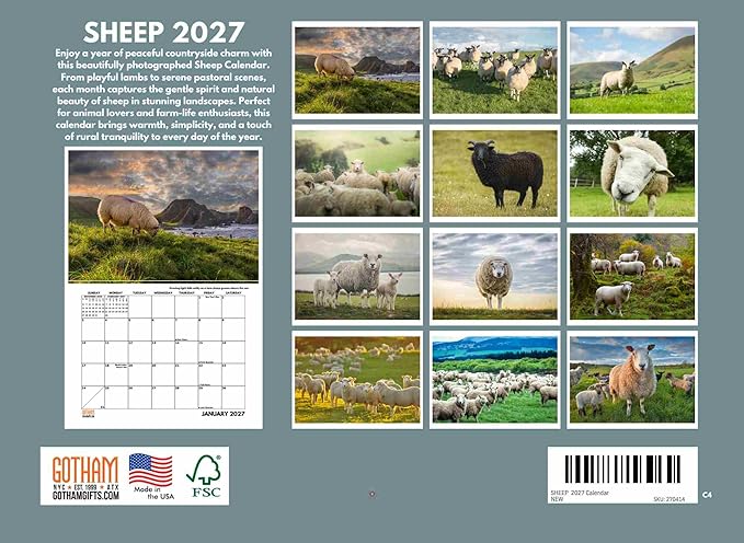 Sheep Calendar 2027 Monthly Wall Calender 12 Month