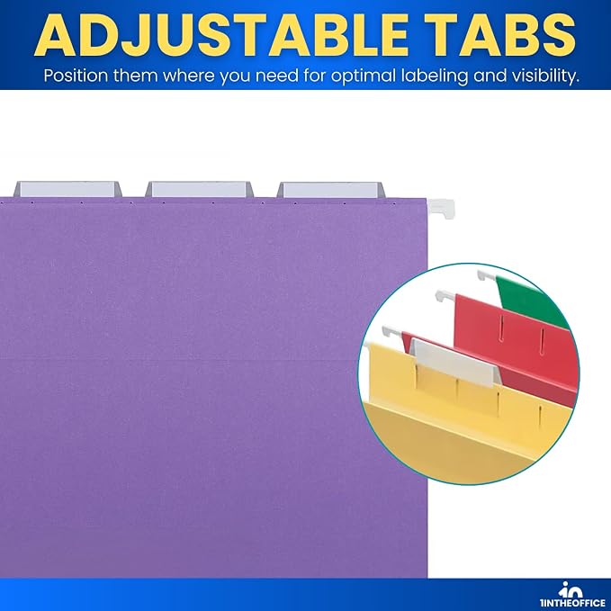 1InTheOffice Legal Size Hanging File Folders, File Folders Hanging with Tabs, Colored Hanging File Folders, 5 1/5 Cut Tab, Reinforced, Assorted Color, 25 Pack