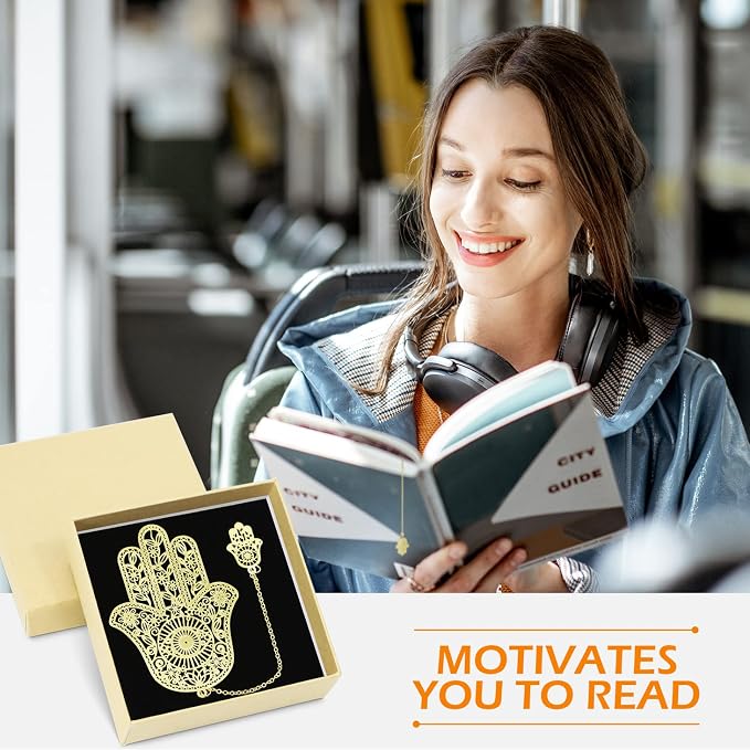 Metal Bookmarks with Chain, Golden Hollow Bookmark, Book Marks for Reading Women, Unique Evil Eye Book Mark, Hamsa Evil Eye Present for Book Lovers Writers Readers Back to School Gifts
