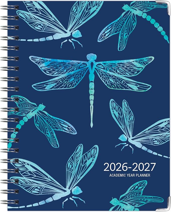 HARDCOVER Academic Year 2026-2027 Planner: 14 Months (May 2026 Through June 2027) 8.5"x 11" Daily Weekly Monthly Planner Yearly Agenda. Bookmark, Pocket Folder and Sticky Note Set (Dragonflies)