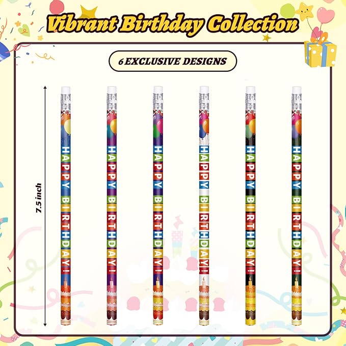Birthday Pencils for Students Happy Birthday Pencil Bulk Colorful Wood Pencils Teacher Classroom Birthday Gifts Party Supplies (48)