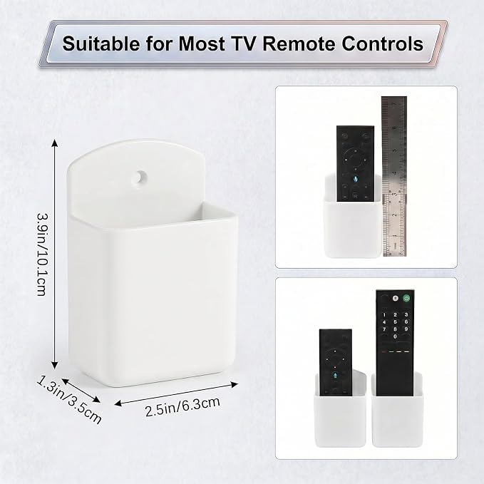 2 Pack White Remote Control Holder, Self adhesive Wall Mount Storage Box for TV and Air Conditioner Remote Controls, Pen Holder Organizers and Accessories for Home Office School