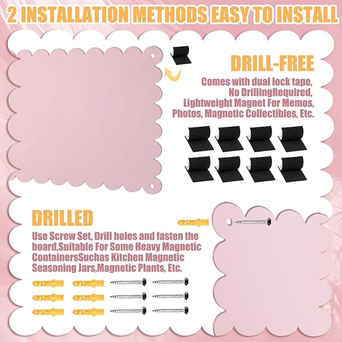 Gueevin 3pack Magnetic Board for Wall 16.1" x 13" Magnet Bulletin Board to Display Magnetic Letters, Numbers, Notes Suitable for Refrigerator, Cubicle, Cabinet, Come with Tapes and Screws(Pink)