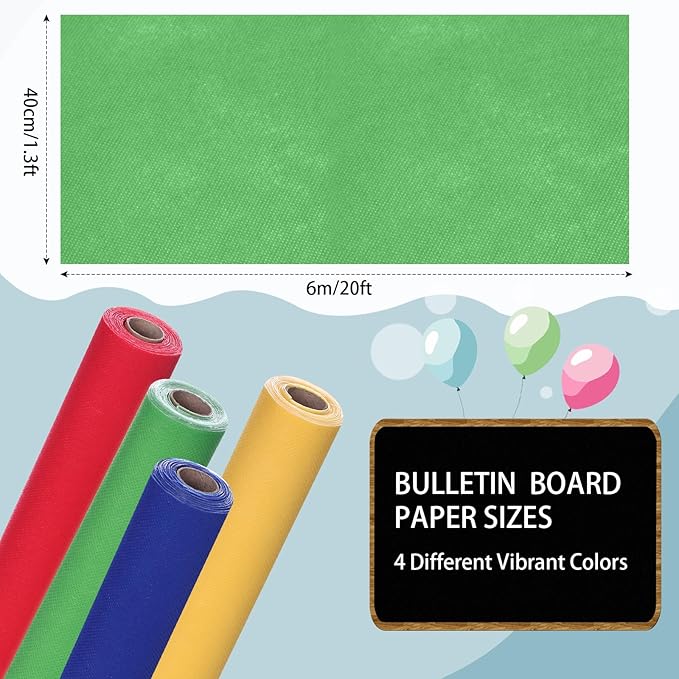 Skyygemm 4 Rolls Colored Bulletin Board Paper Nonwoven Craft Waterproof Fade Resistant Bulletin Board Paper Roll Bulk for Fall Art Decor Drawing Craft Painting(Boho Color,1.3 x 20 ft)