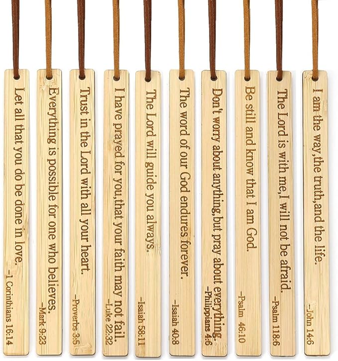 10 Pcs Bible Bookmarks for Men Women, Bamboo Bulk Christian Bookmarks Gifts Book Marks for Reading Bible Accessories (Simple)