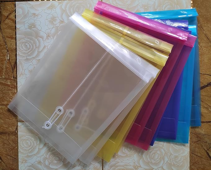 Letter A4 Size Poly String Envelope with Expandable Gusset,Clear Poly Reusable File Folders Project Paper Documents Organizer for Office School Home, 10 Pack