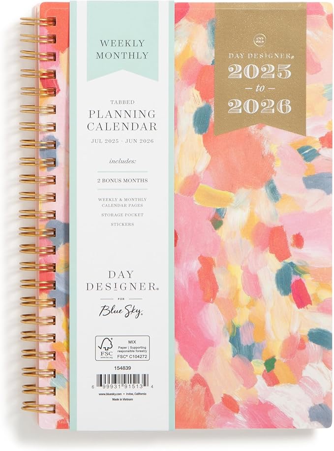 Blue Sky Day Designer 2025-2026 Weekly and Monthly Academic Year Planner Calendar, July 2025 - June 2026, 5" x 8", Flexible Cover, Wirebound, Storage Pocket, Includes Stickers, Smitten