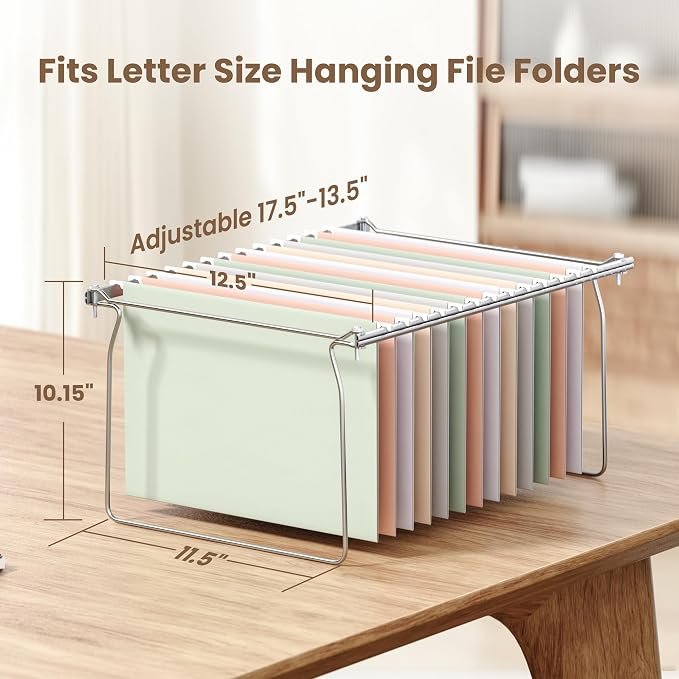 SUNEE Hanging File Folder Frame, Letter Size File Drawer Organizer for Desks, Adjustable File Cabinet Rails 13.5 to 17.5 Inches, Set of 1