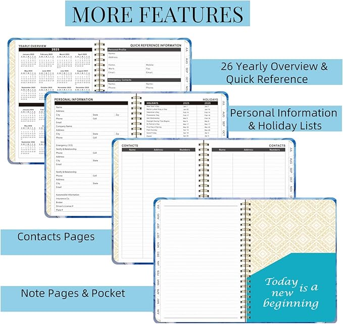 Planner 2026 Men & Women,Monthly and Weekly Agenda Calendar Planner,Jan 2026 to Dec 2026,A5 (6.3" x 8.5"),Hardcover Spiral Daily Planning Book with Tabs,for Office Home School,Sky Blue