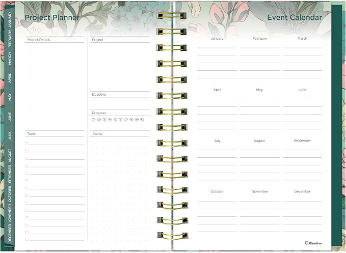 Blueline® 17-Month Weekly/Monthly Planner, August 2026 to December 2027, Four-Color Interior, Hard Cover, 8" x 5", Verdant Design (C448017.01)