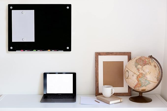 Audio-Visual Direct Magnetic Black Glass Dry-Erase Board Set - 3' x 2' - Includes Magnets, Hardware & Marker Tray