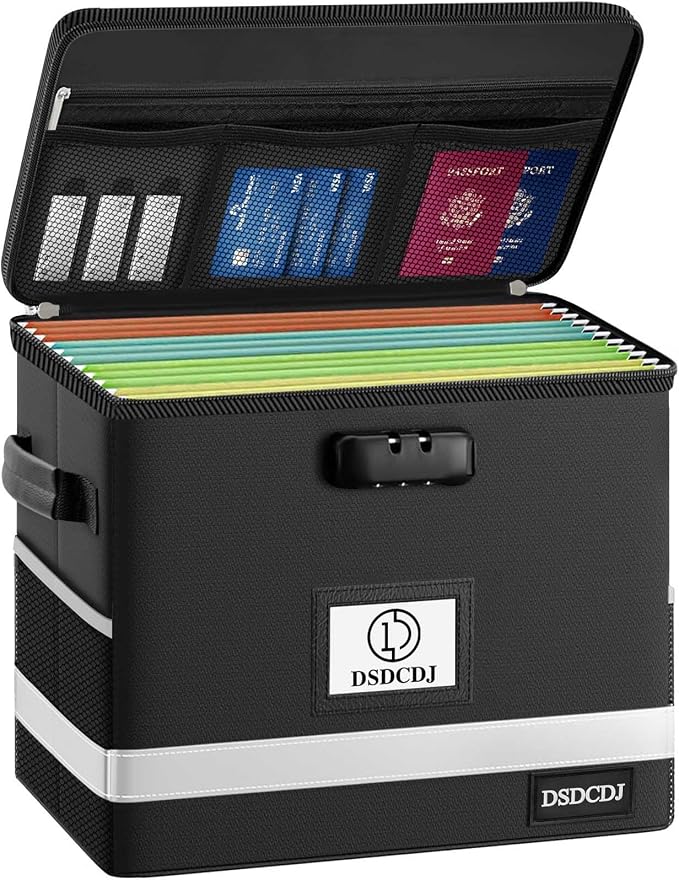 Fireproof Document Box - Fireproof File Organizer with Lock, Portable File Box with Handle, Portable Home Office File Cabinet for Hanging Letter/Legal Folder (12.3 x7.7 x10.5in) | Fireproof