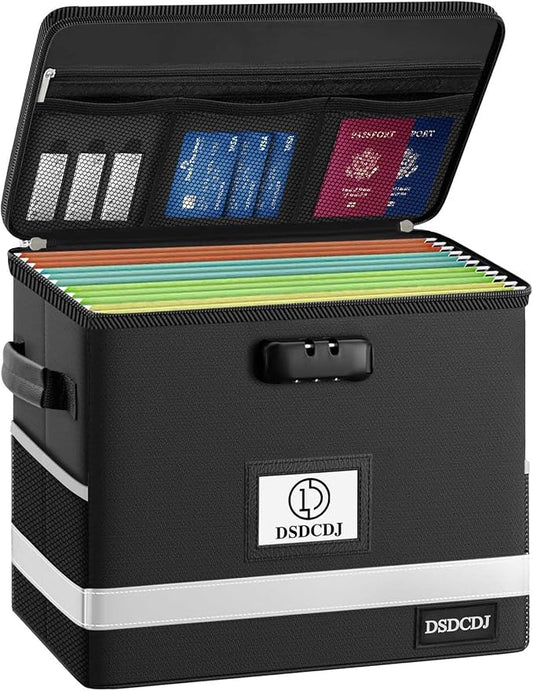Fireproof Document Box - Fireproof File Organizer with Lock, Portable File Box with Handle, Portable Home Office File Cabinet for Hanging Letter/Legal Folder (12.3 x7.7 x10.5in) | Fireproof